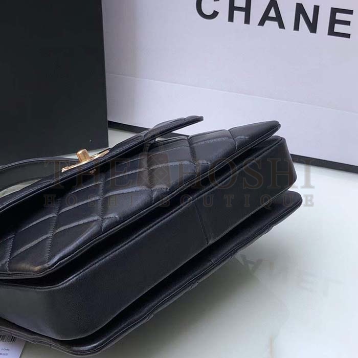 Ch**el Women CC Flap Bag Top Handle Lambskin Gold-Tone Metal Black Master Quality