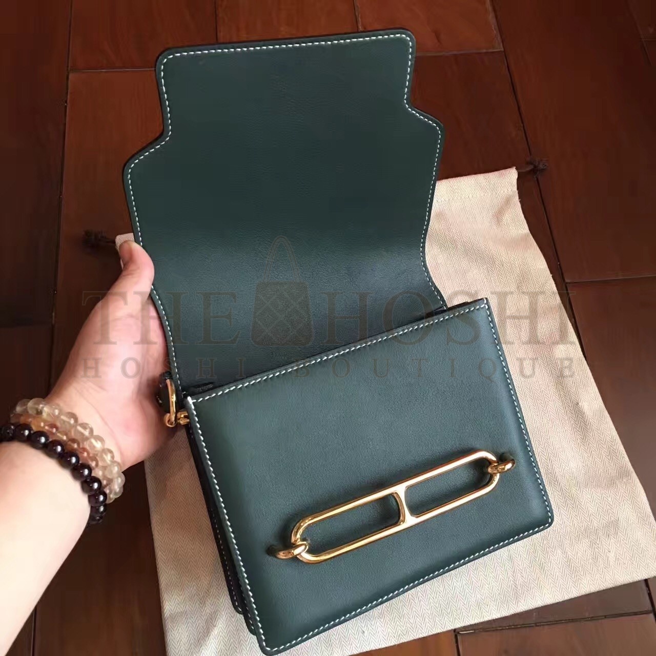 H**me5 Mini Sac Roulis Bag In Green Swift Leather Master Quality