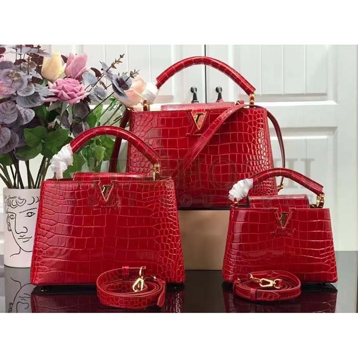 L0vis Vvtt0n LV Women Capucines MM Handbag Red Crocodilien Brillant Savoir Faire Master Quality