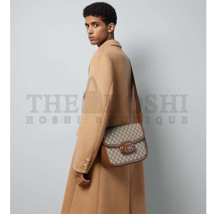 Gvc*1 Unisex Gvc*1 Horsebit 1955 Crossbody Bag Beige Ebony GG Svp*me Canvas Brown Leather Master Quality