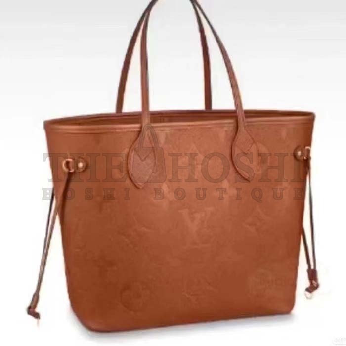 L0vis Vvtt0n LV Women Neverfull MM Tote Brown Embossed Cowhide Leather Master Quality