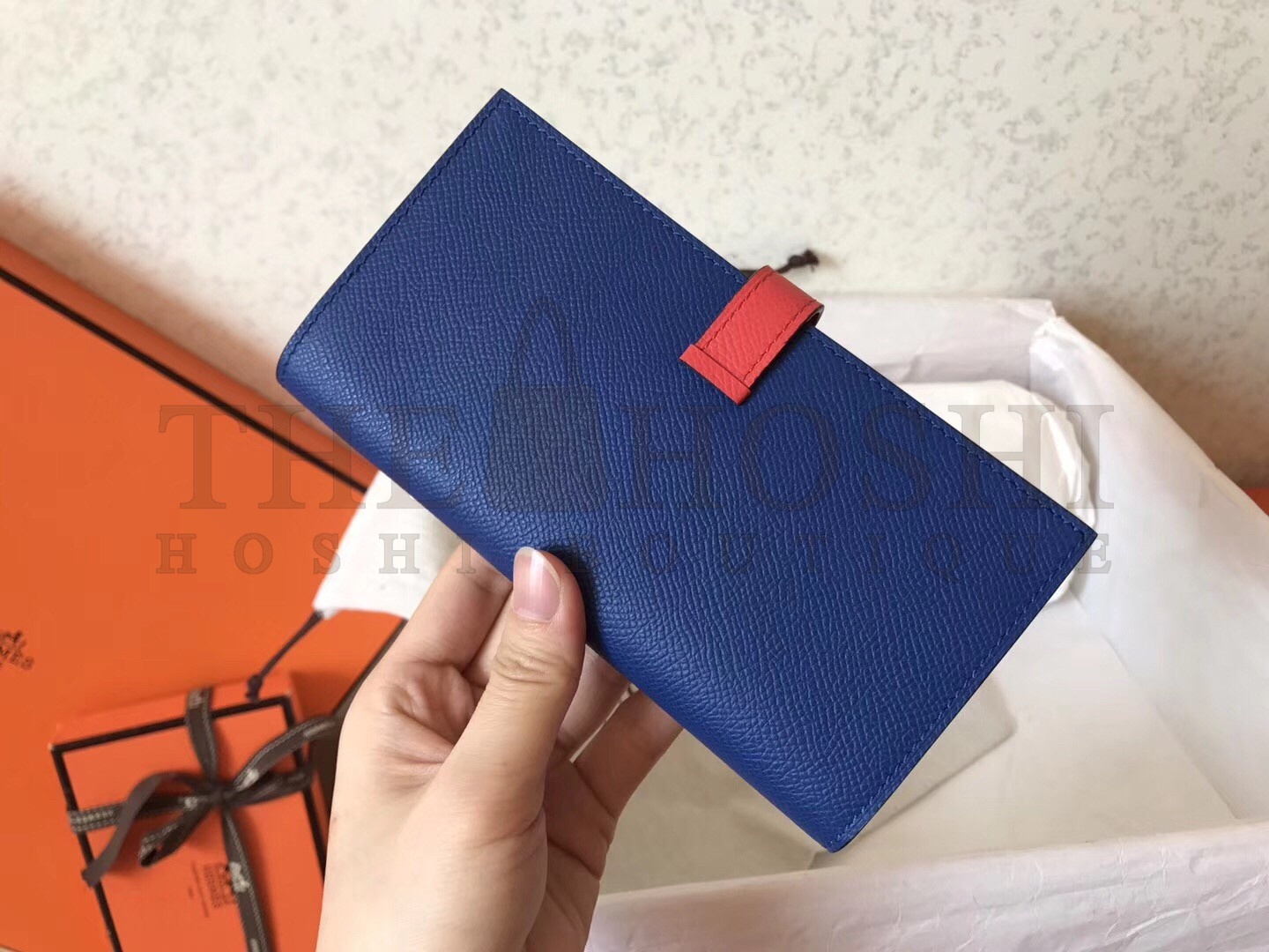 H**me5 Bi-Color Epsom Bearn Wallet Electric Blue/Piment Master Quality