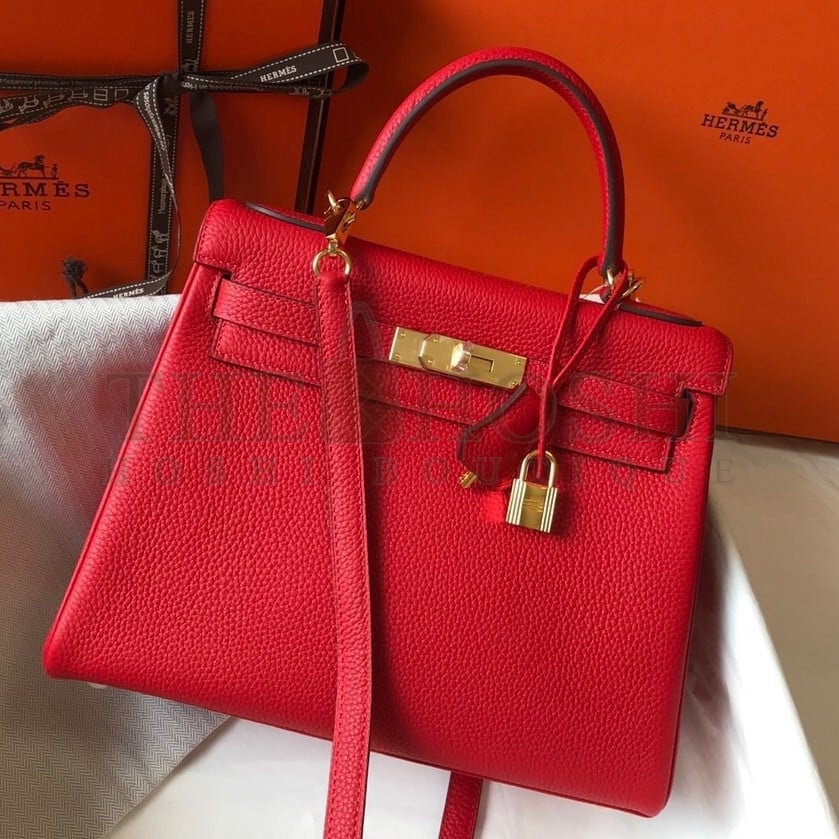 H**me5 Kelly 28cm Retourne Bag in Red Clemence Leather GHW Master Quality
