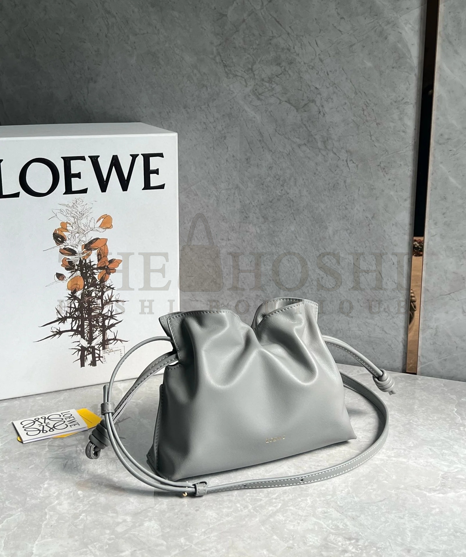L0ew* Mini Flamenco Clutch Bag in Pearl Grey Nappa Calfskin Master Quality