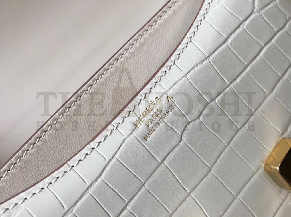 H**me5 Constance 18cm Bag In White Embossed Crocodile Master Quality