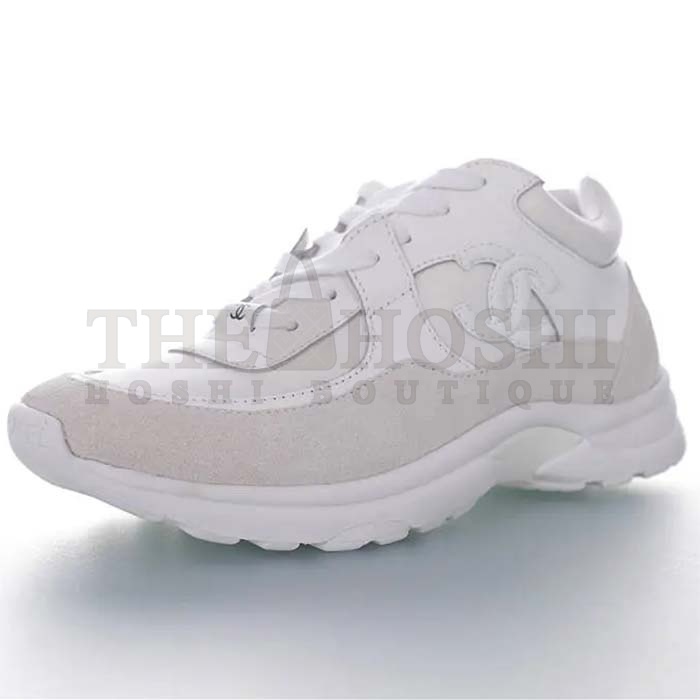 Ch**el Women CC Low Top Sneakers Calfskin Suede Triple White Master Quality