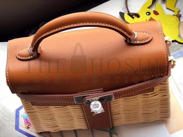 H**me5 Brown Picnic Kelly Mini 20cm Wicker Bag Master Quality
