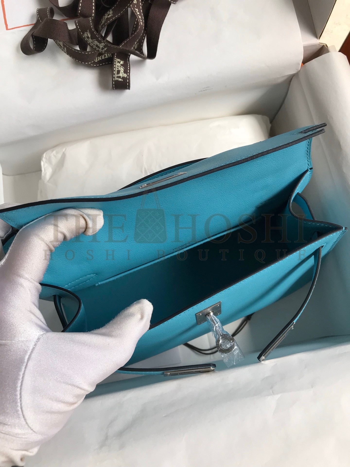 H**me5 Kelly Pochette Handmade Bag In Blue du Nord Swift Calfskin Master Quality