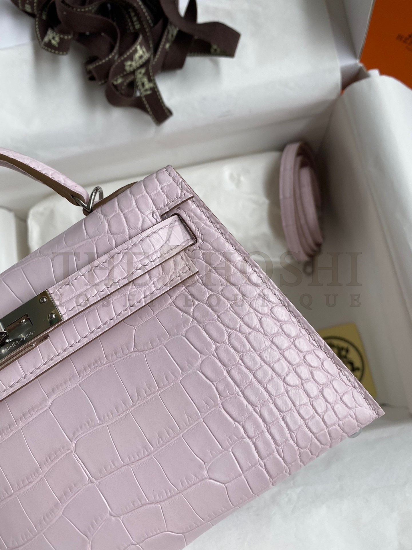 H**me5 Kelly Mini II Sellier Handmade Bag In Mauve Pale Matte Alligator Leathe Master Quality