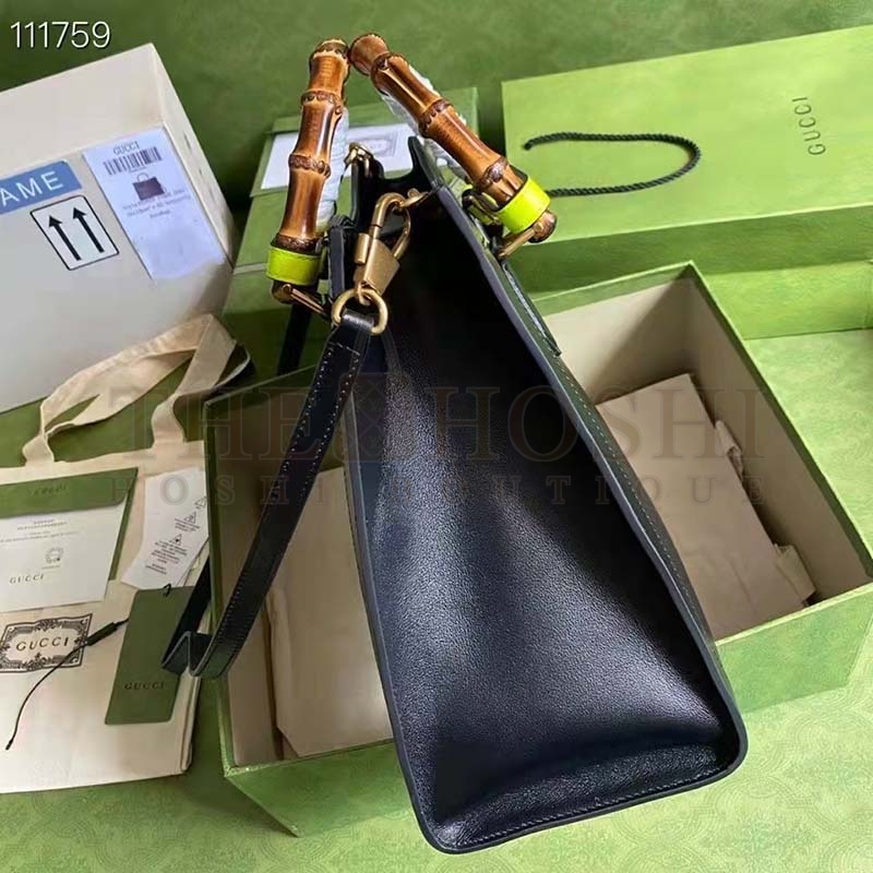 Gvc*1 Women Gvc*1 Diana Medium Tote Bag Double G Black Leather Bamboo Handles Master Quality