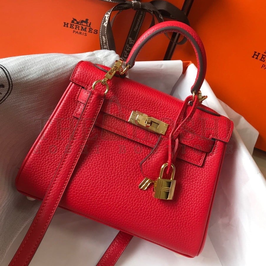 H**me5 Kelly 20cm Bag In Red Clemence Leather GHW Master Quality