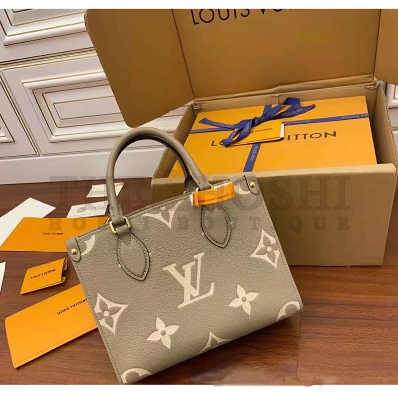 L0vis Vvtt0n LV Women Onthego Tote Beige Embossed Grained Cowhide Leather MM M45494 (35 x 27 x 14 cm）BB M47054 (18 x 15 x 8.5 cm) Master Quality
