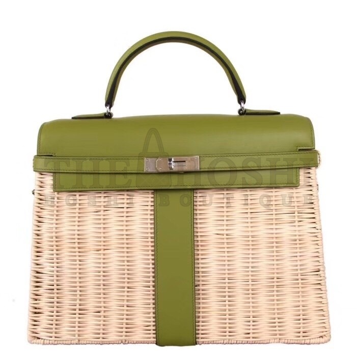H**me5 Green Picnic Kelly 35cm Wicker Bag Master Quality