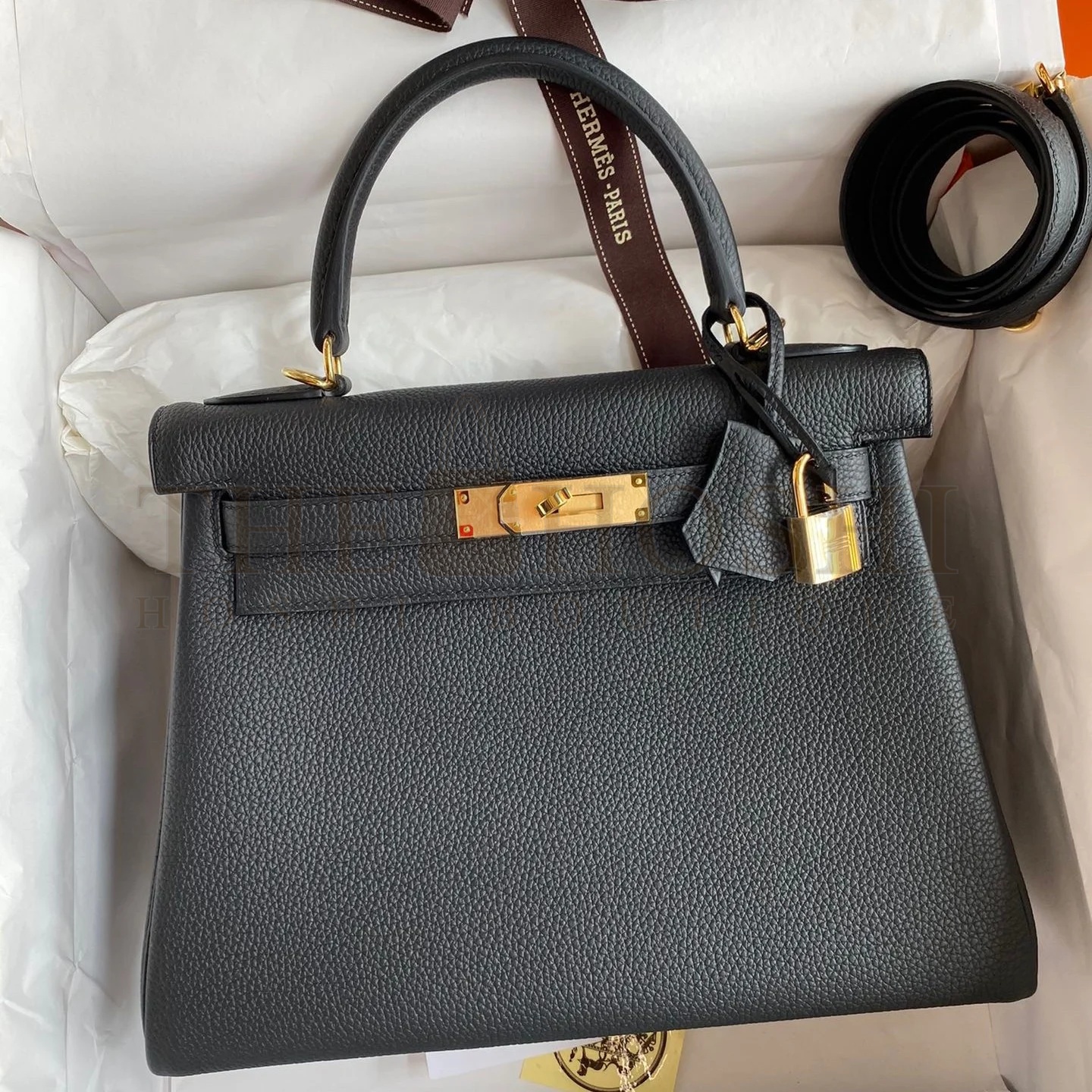 H**me5 Kelly Retourne 28 Handmade Bag In Black Clemence Leather Master Quality
