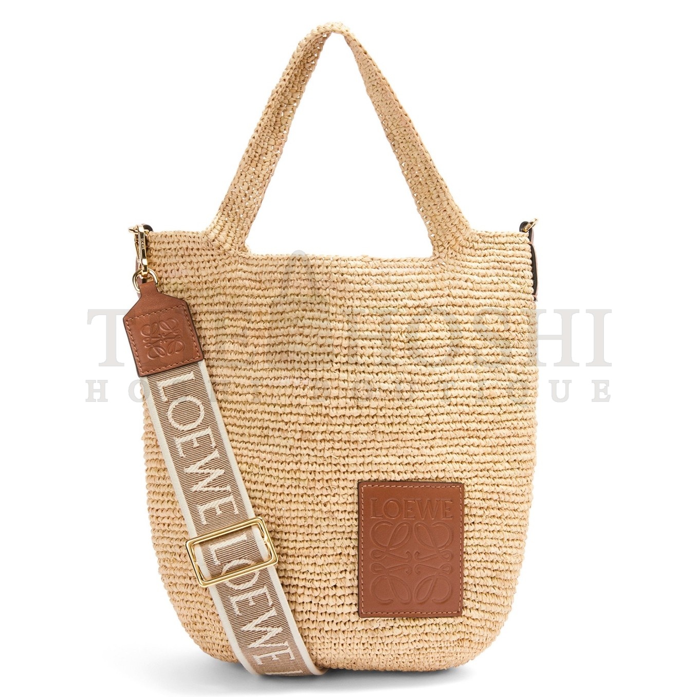 L0ew* Slit Tote Bag in Raffia and Calfskin Master Quality