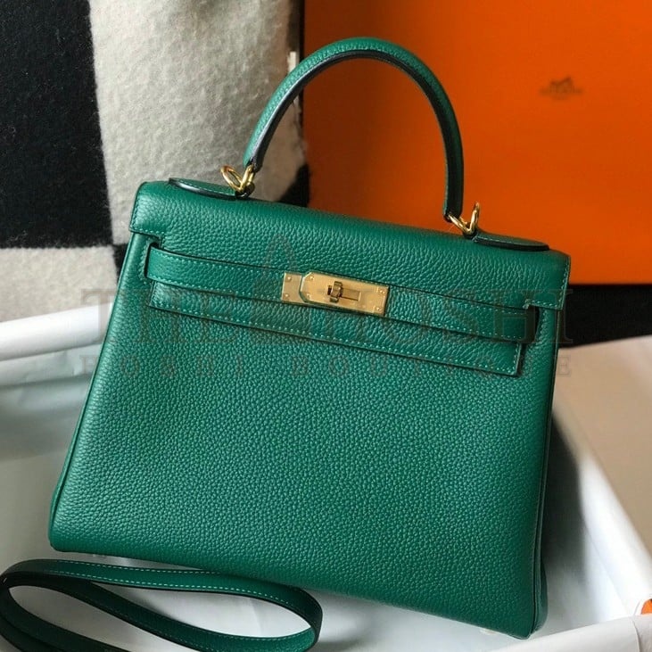 H**me5 Kelly 25cm Retourne Bag in Malachite Clemence Leather GHW Master Quality