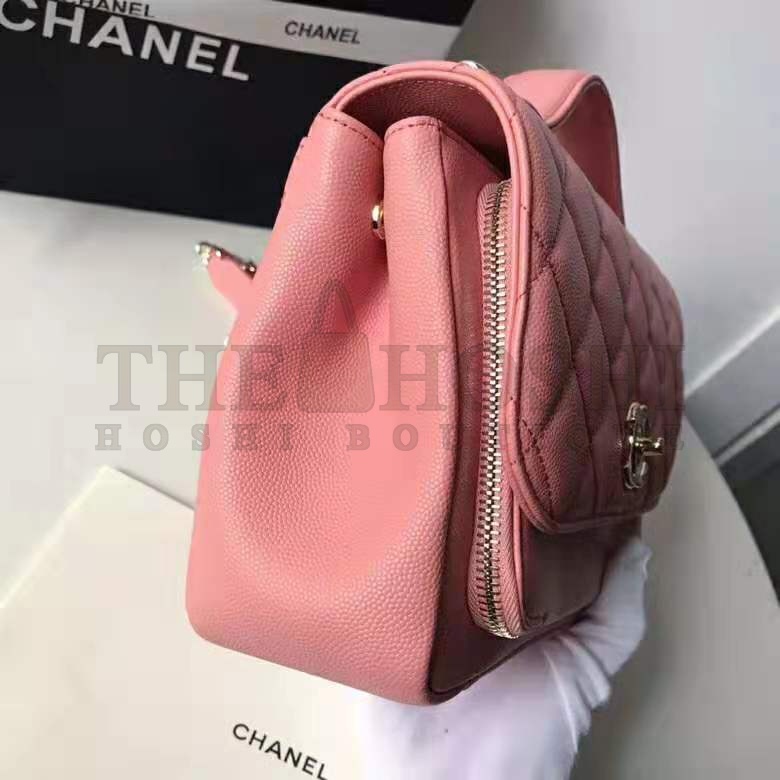 Ch**el Women Flap Bag with Top Handle in Grained Calfskin Leather-Pink Master Quality