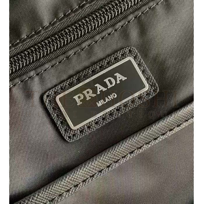 Pra*a Unisex Re-Nylon Saffiano Leather Backpack Black Fabric Zipper Closure Master Quality