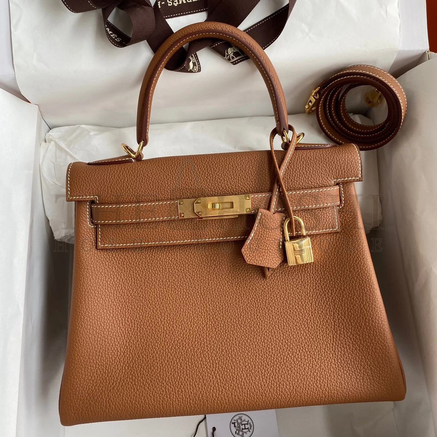 H**me5 Kelly Retourne 28 Handmade Bag In Gold Clemence Leather Master Quality