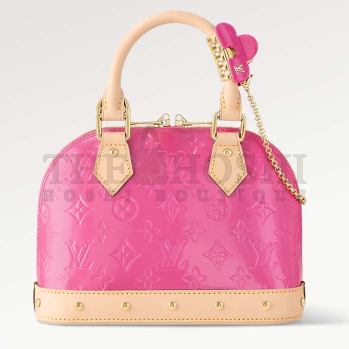 L0vis Vvtt0n LV Women Alma BB Handbag Neon Pink Monogram Vernis Embossed Cowhide Leather M90611 Master Quality