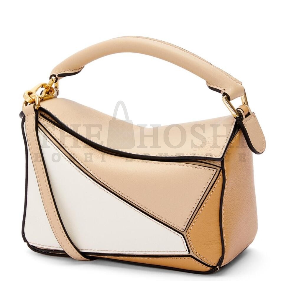 L0ew* Puzzle Mini Bag In White/Warm Desert Calfskin Master Quality