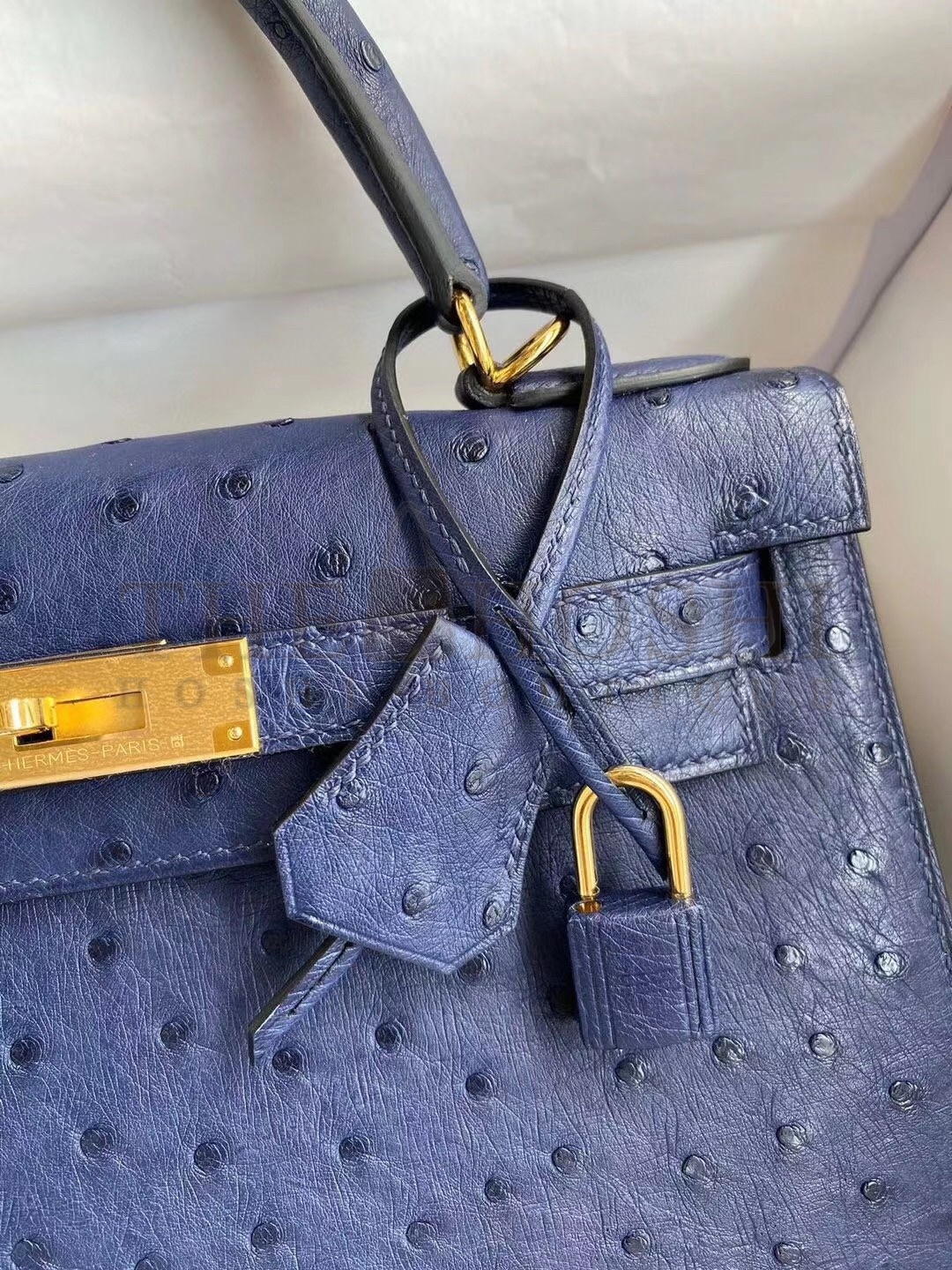H**me5 Blue Iris Ostrich Kelly 28cm Handmade Bag Master Quality