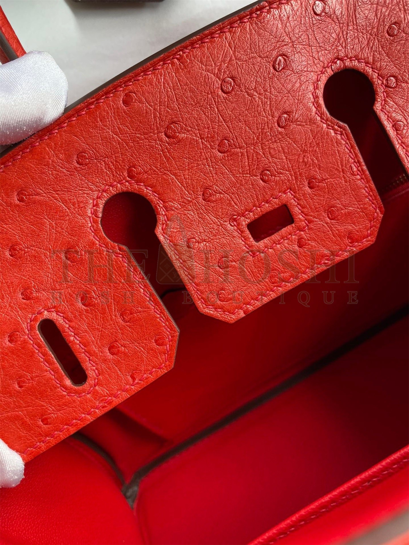 H**me5 Birkin 25 Retourne Handmade Bag In Red Ostrich Leather Master Quality