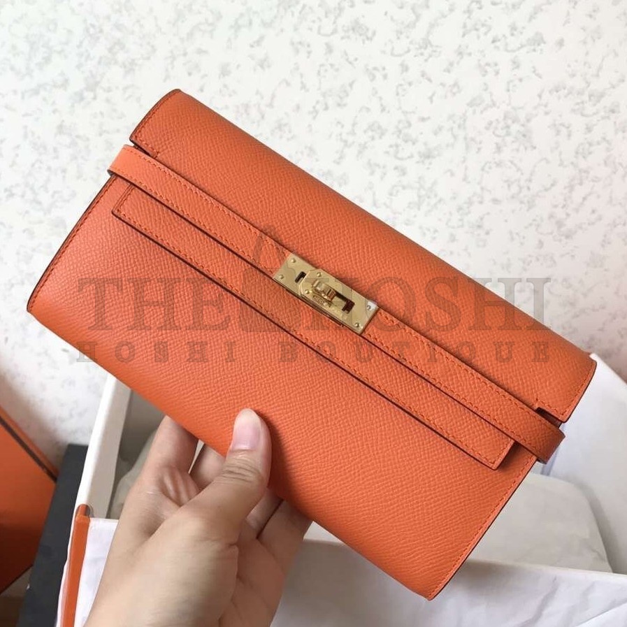 H**me5 Kelly Classic Long Wallet In Orange Epsom Leather Master Quality