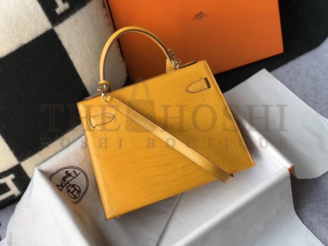H**me5 Kelly 25cm Bag In Yellow Embossed Crocodile Master Quality