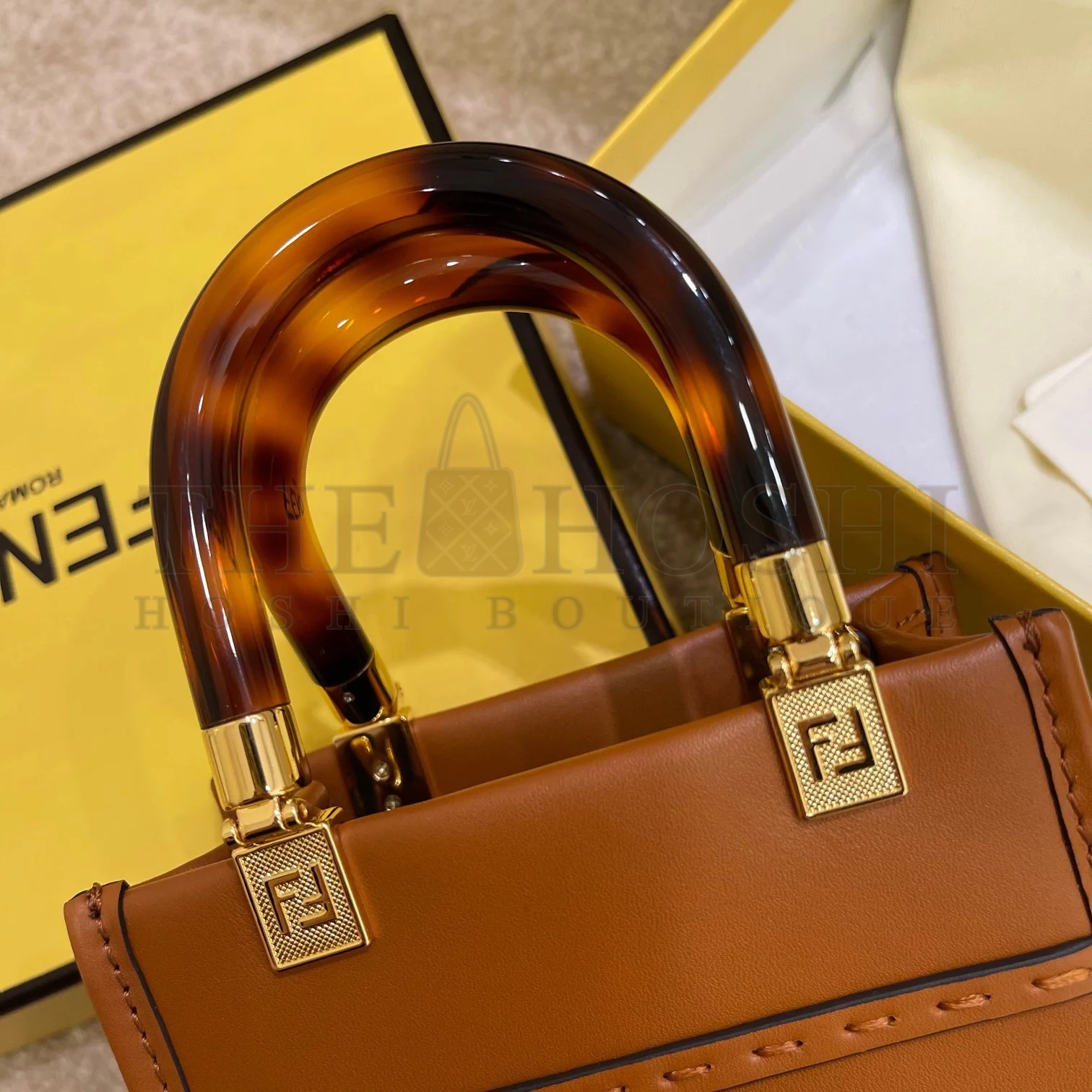 F**di Mini Sunshine Shopper Bag In Brown Leather Master Quality