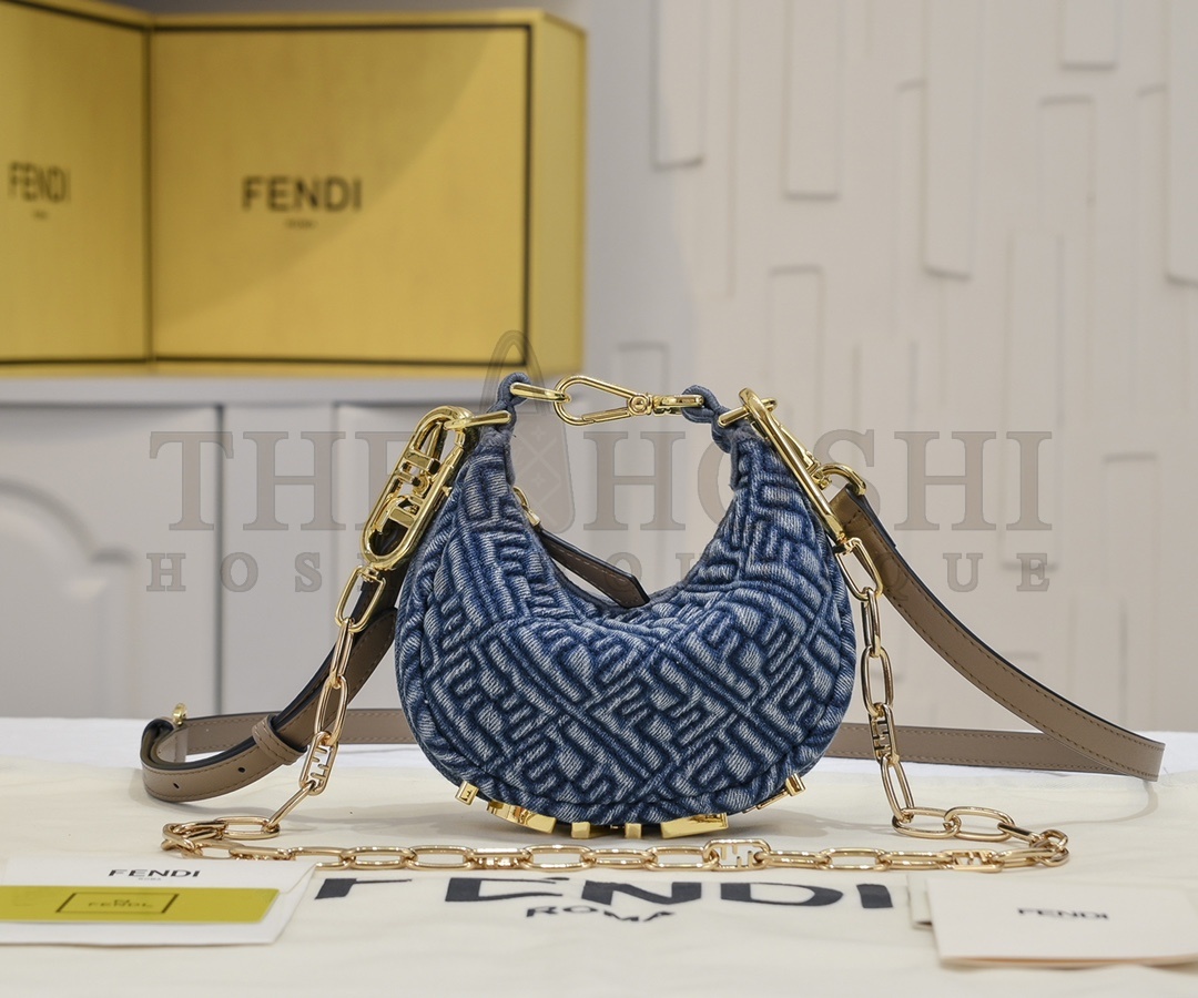 F**di FF Moon Shape Shoulder Bag Blue Denim 16.5x14x5cm Master Quality