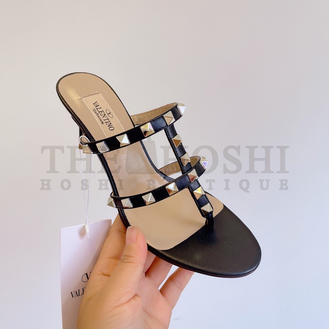 Va1e*ntin0 Rockstud Flip Flop Sandals 50mm In Black Calfskin Master Quality