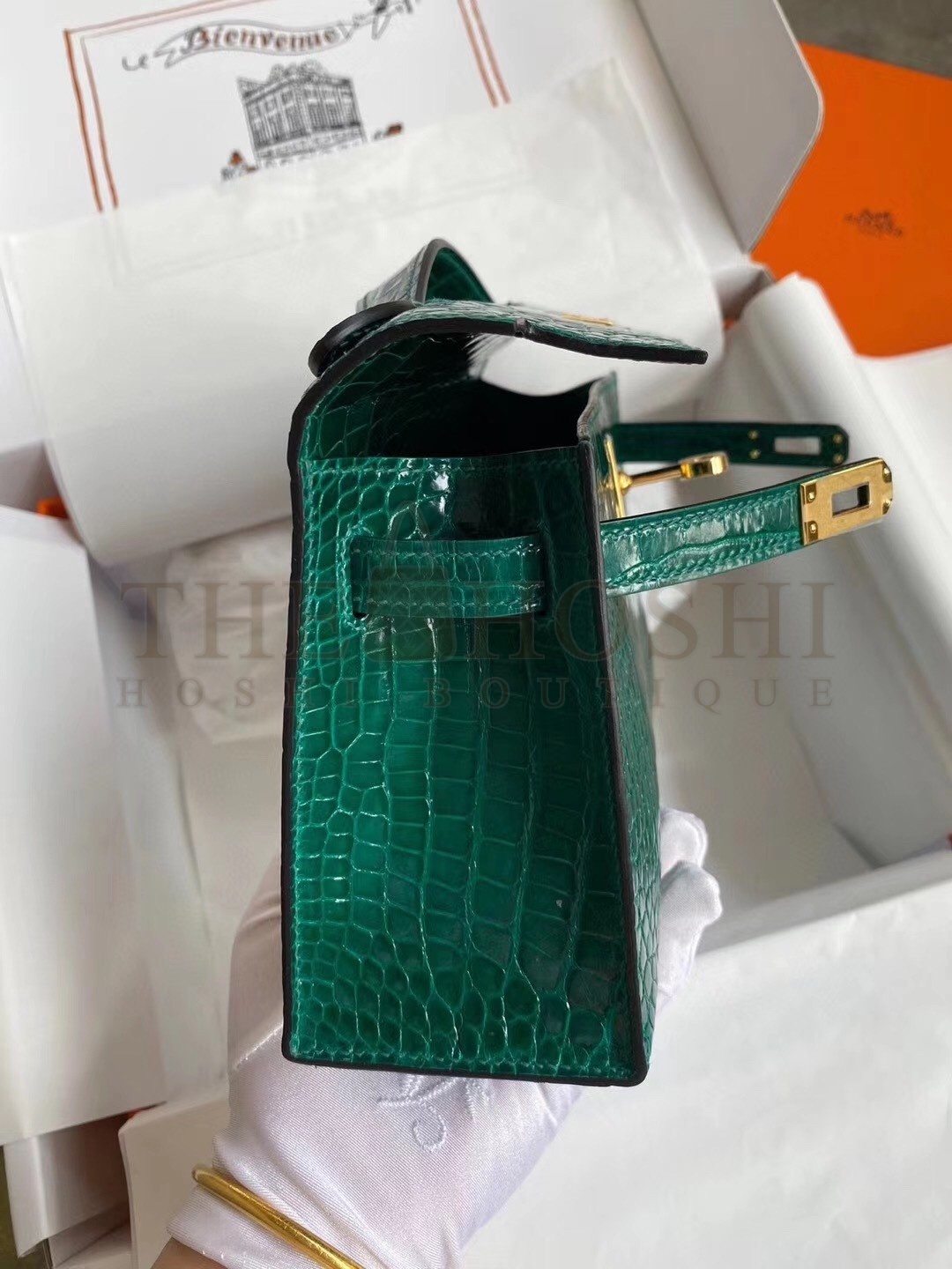 H**me5 Green Shiny Alligator Crocodile Kelly Pochette Bag Master Quality