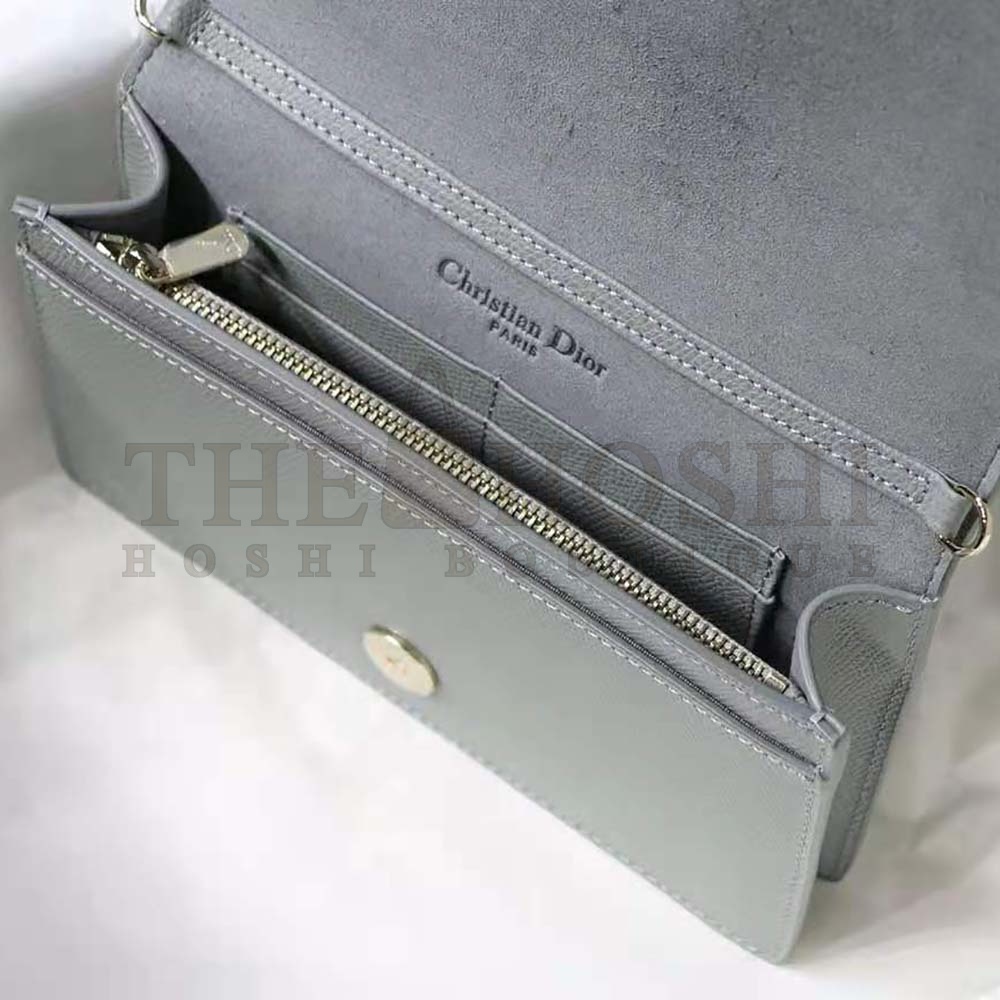 D10r Women 30 Montaigne 2-in-1 Pouch Stone Grained Calfskin-Silver Master Quality