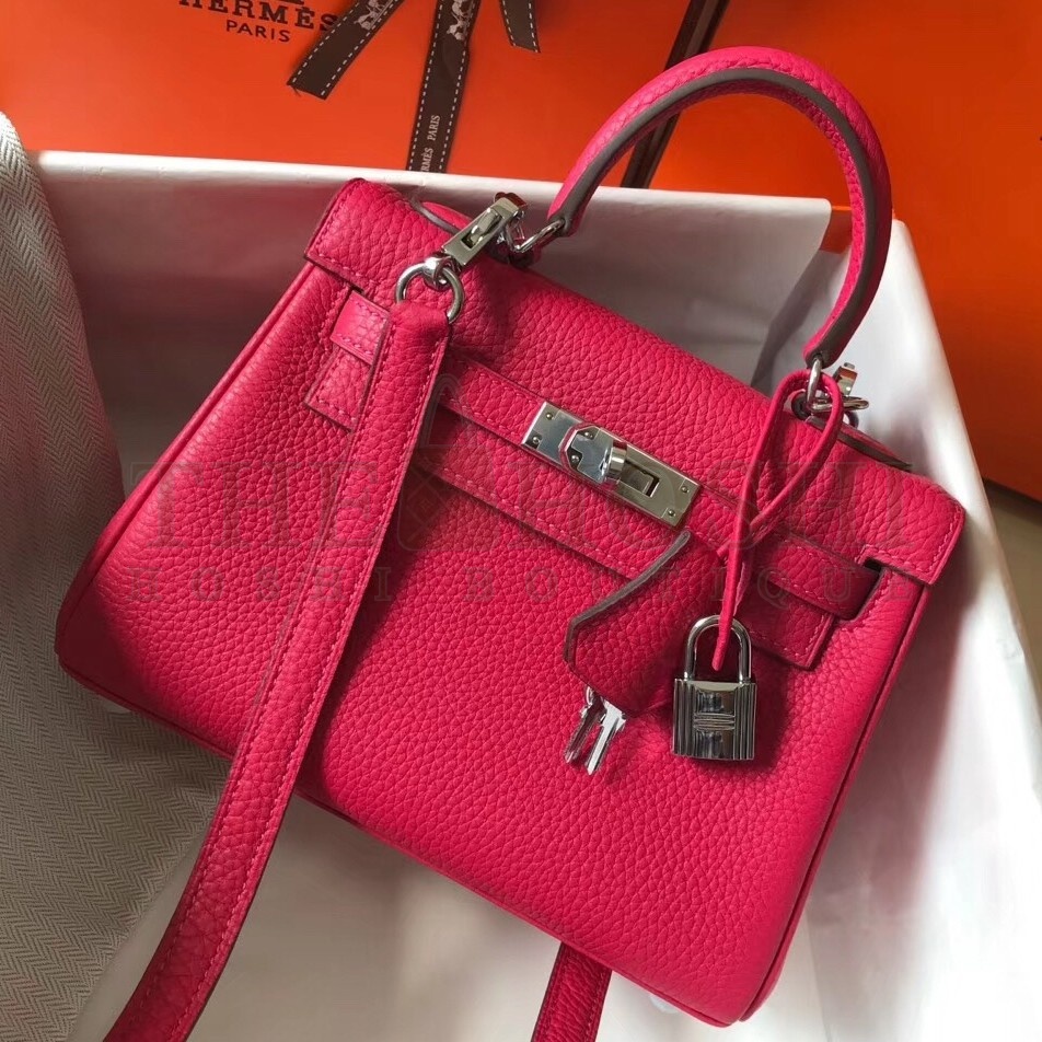H**me5 Mini Kelly 20cm Bag In Rose Red Clemence Leather Master Quality