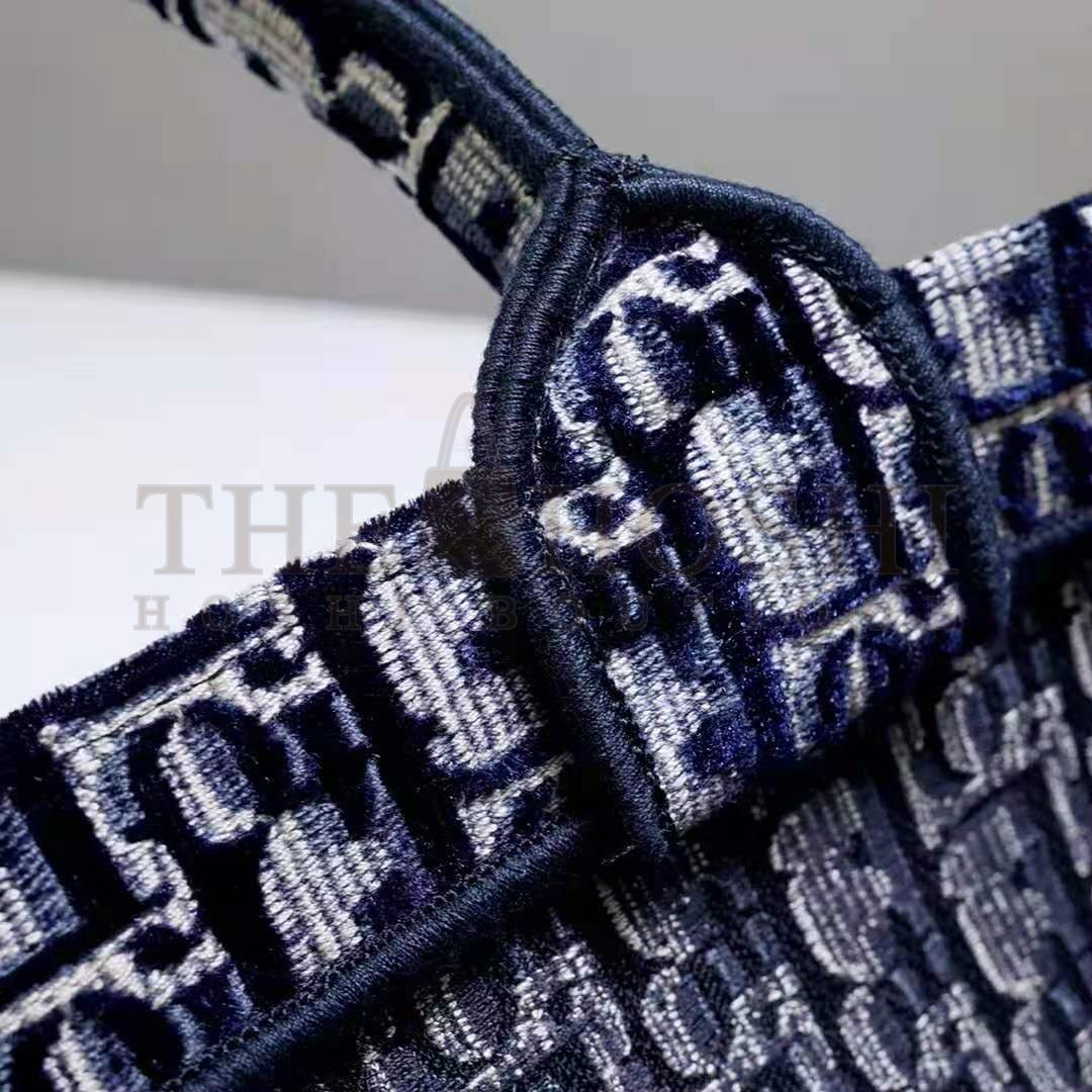 D10r Women Small D10r Book Tote Blue D10r Oblique Embroidered Velvet Master Quality