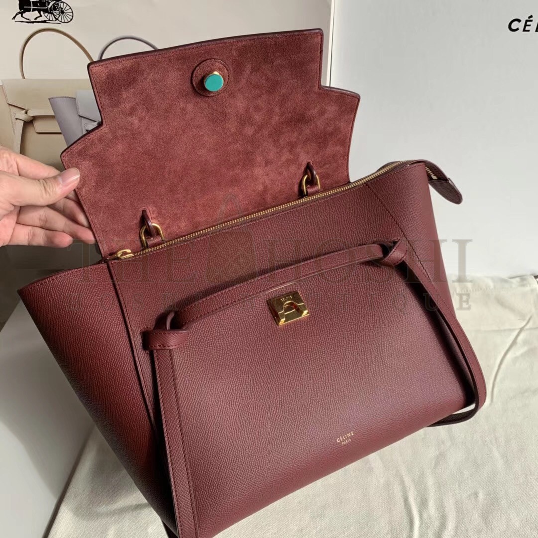 Ce1i*e Belt Mini Bag In Bordeaux Grained Calfskin Master Quality