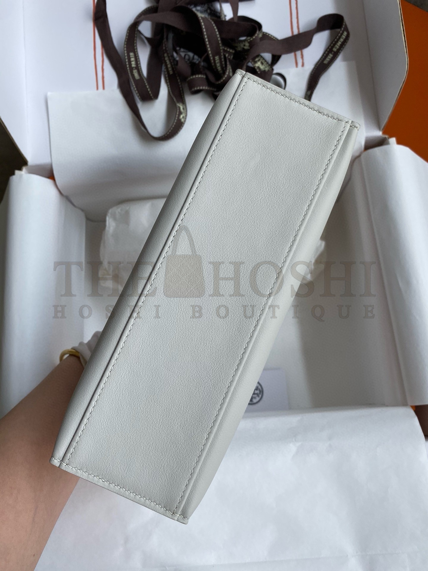 H**me5 Kelly Pochette Handmade Bag In Pearl Grey Swift Calfskin Master Quality