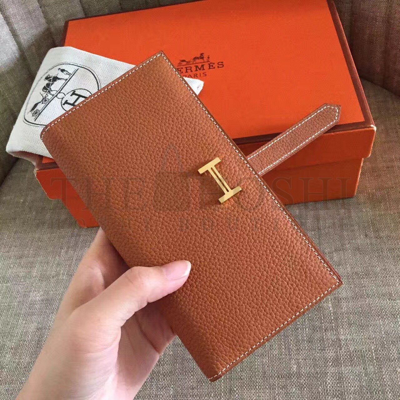 H**me5 Brown Clemence Bearn Gusset Wallet Master Quality