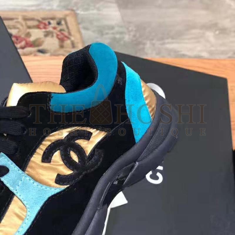 Ch**el Women Velvet Calfskin & Mixed Fibers Sneakers-Gold Master Quality