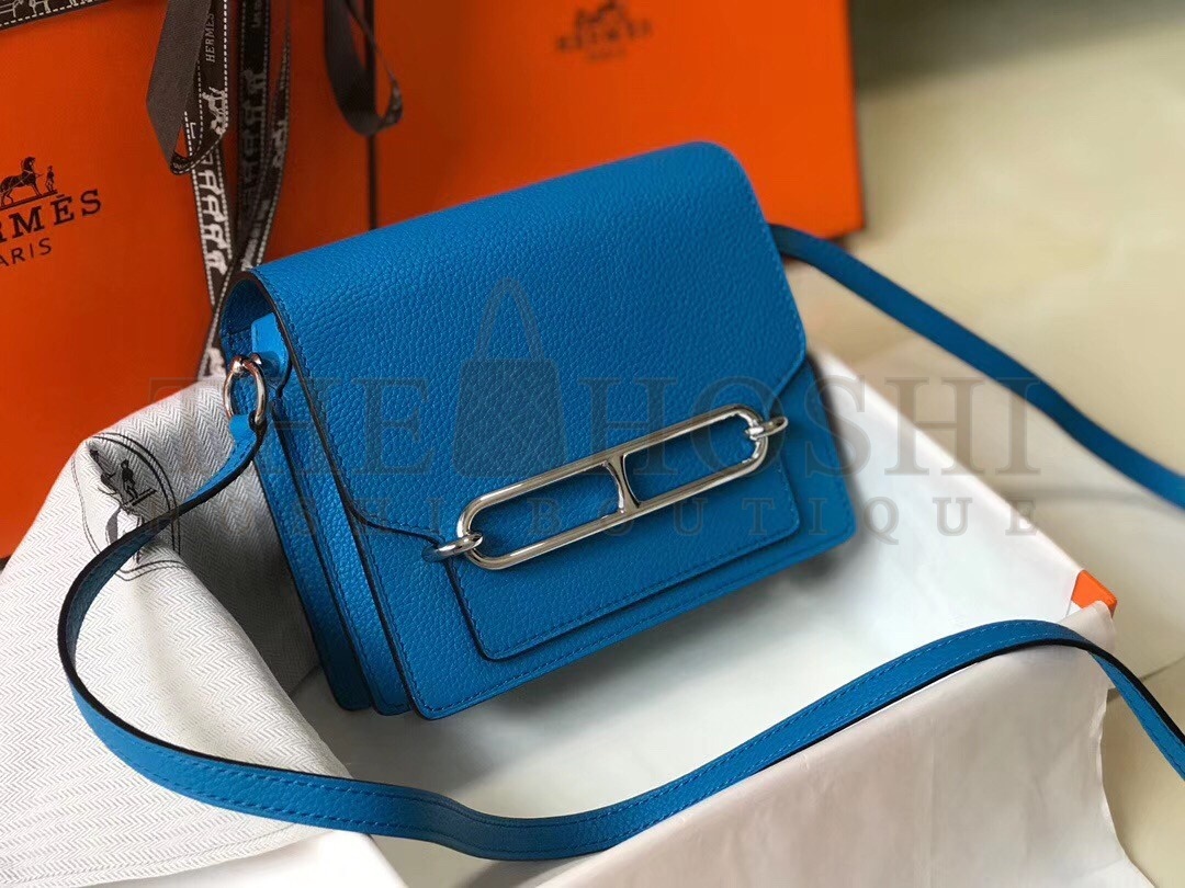 H**me5 Mini Sac Roulis 18cm Bag In Blue Hydra Evercolor Calfskin Master Quality