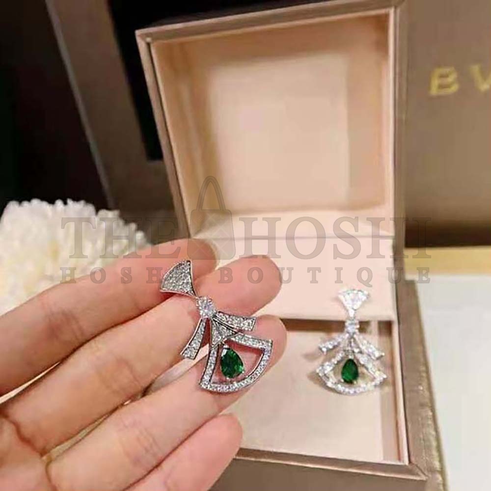 Bv1g*ai Women Divas Dream 18 KT White Gold Openwork Earrings Master Quality