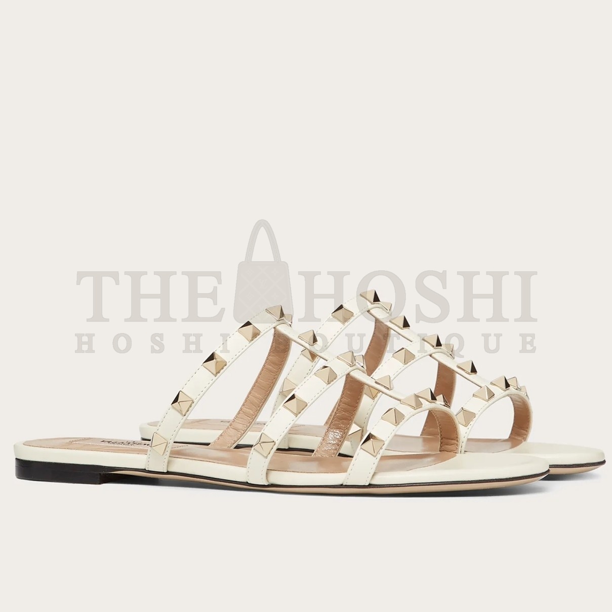 Va1e*ntin0 Garavani Rockstud Flat Sandals In White Calfskin Master Quality