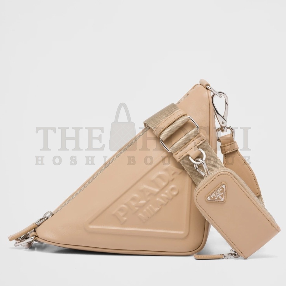 Pra*a Triangle Shoulder Bag In Beige Leather Master Quality