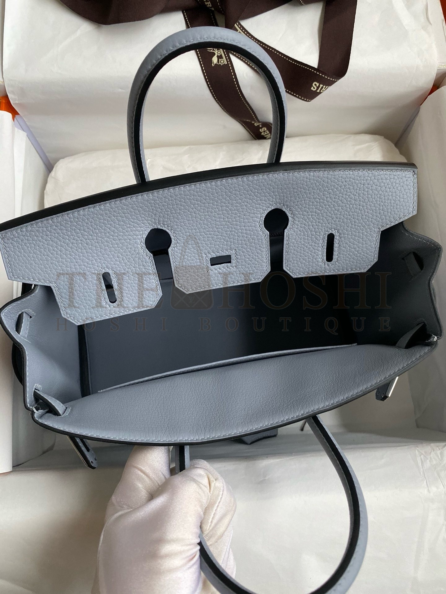 H**me5 Birkin 25 Retourne Handmade Bag In Blue Lin Clemence Leather Master Quality