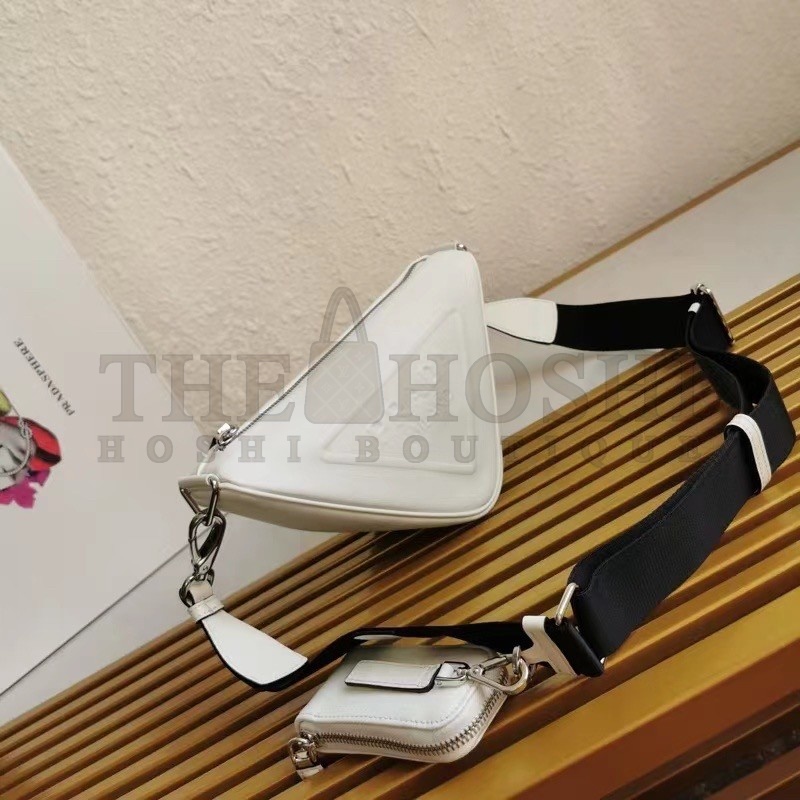 Pra*a Triangle Shoulder Bag In White Leather Master Quality