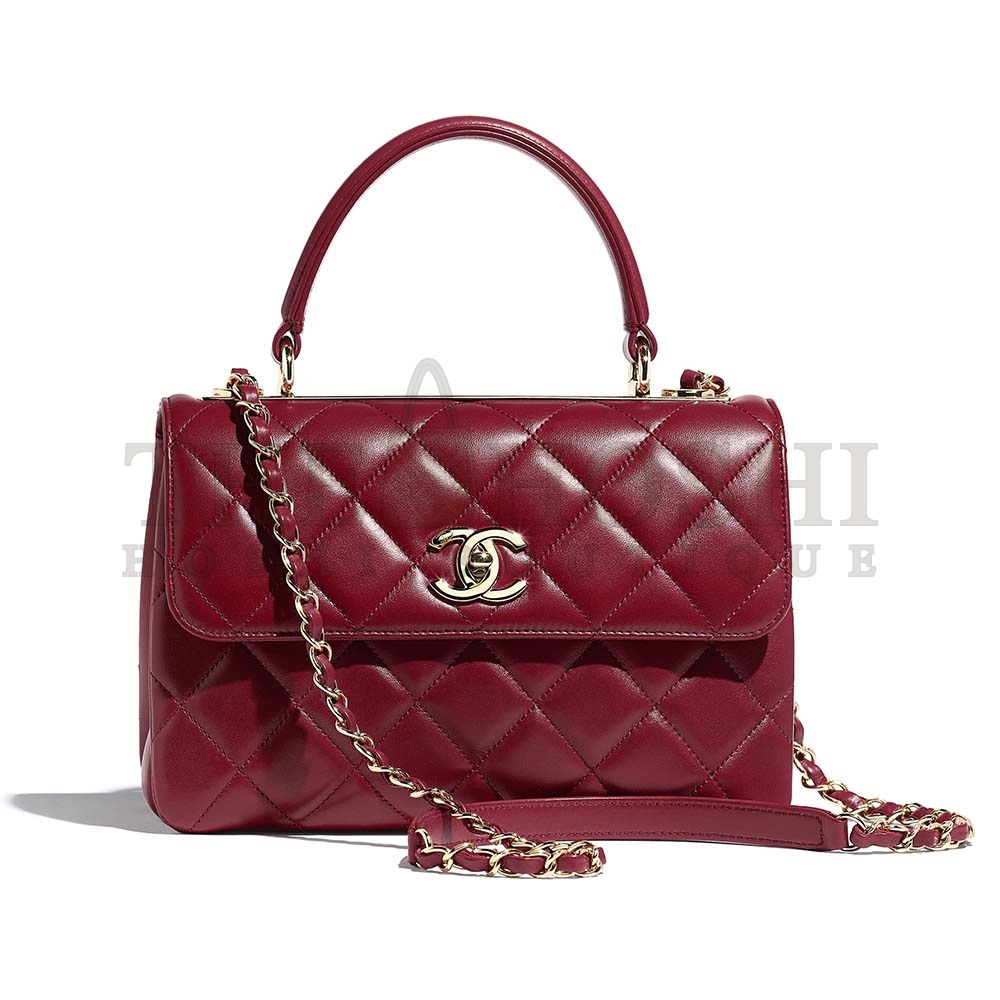 Ch**el Women Small Flap Bag with Top Handle in Lambskin Leather-Maroon Master Quality
