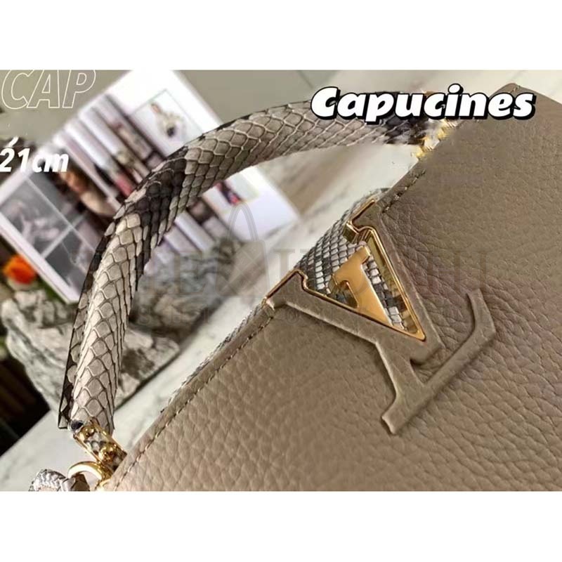 L0vis Vvtt0n LV Women Capucines Mini Handbag Galet Gray Taurillon Python Leather Master Quality
