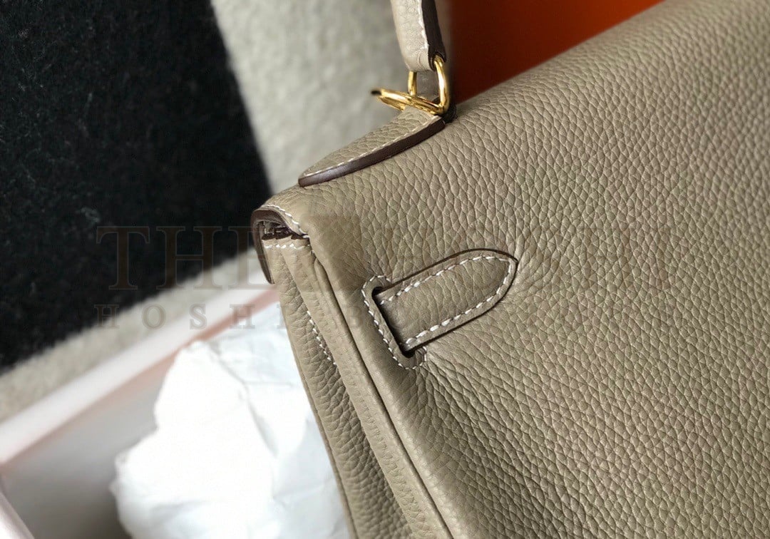 H**me5 Kelly 28cm Retourne Bag in Gris Tourterelle Clemence Leather GHW Master Quality