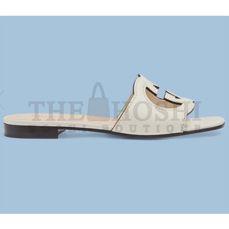 Gvc*1 Unisex Interlocking G Cut-Out Slide Sandals White Leather Flat 1 cm Heel Master Quality
